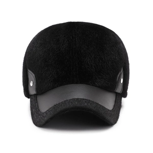 Winter faux mink fur baseball cap for men with leather trim and ear protection