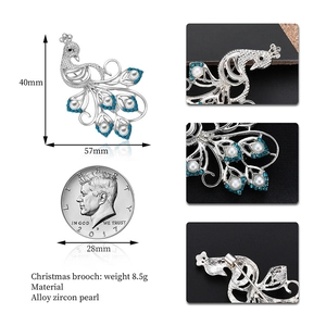 Elegant peacock brooch with blue zircon and pearls, high-quality alloy jewelry accessory