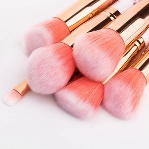 10pcs pink marble makeup brush set with synthetic bristles and rose gold ferrules