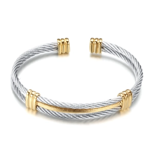 Minimalist 10mm stainless steel braided cable cuff bracelet in gold and silver finish