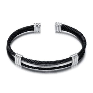 10mm stainless steel braided cable cuff bracelet in black and silver finish for men