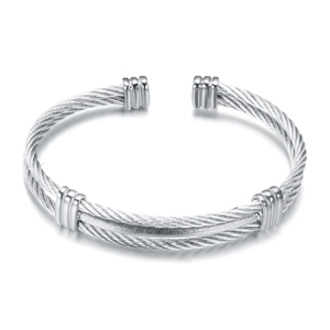 Minimalist 10mm silver stainless steel twisted cable open cuff bracelet for fashion