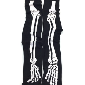 Halloween black stockings with white skeleton bone print for cosplay party costumes