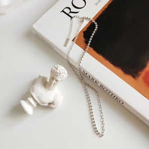 Minimalist 925 sterling silver asymmetrical bead and flat link chain choker necklace