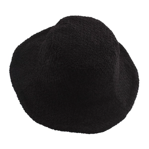 Classic black faux shearling bucket hat with cozy textured fleece and minimalist design