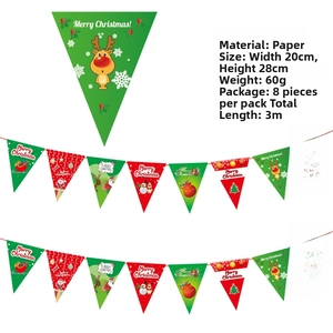 Christmas paper bunting banner with Merry Christmas text and festive reindeer patterns