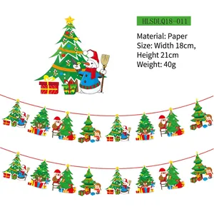 Detail view of 2.8m Christmas paper banner featuring snowman and Santa patterns for parties