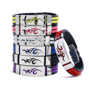 Men Bracelet Stainless Steel Silicone Flame Tribal Pattern Adjustable Sporty Trendy Punk Style Wristband For Unisex