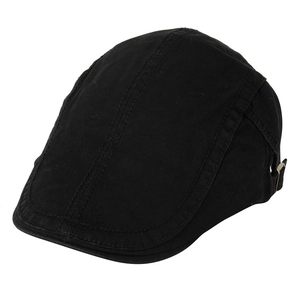 Béret classique noir pour homme avec boucle latérale réglable et coutures détaillées