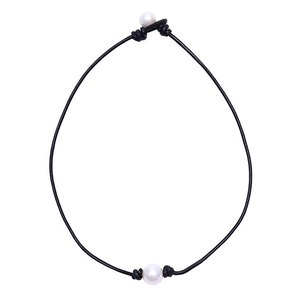 Natural Freshwater Pearl Necklace Genuine Leather Cord Handmade Knotted Choker Minimalist Jewelry For Women Girls
