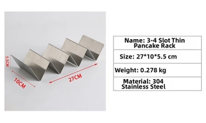 Macro view of 304 stainless steel taco holder showing 27x10x5.5cm size and brushed finish