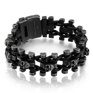 Bracelet Homme Tête De Mort Rétro Cordon En Cuir Tressé Et Acier Inoxydable 316L Bijoux Punk Rock Gothique Biker