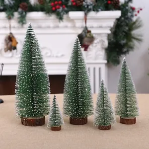 Mini Frosted Christmas Tree Snow Flocked Pine Tree With Wood Base For Tabletop Desktop Xmas Party Decor Home Decoration
