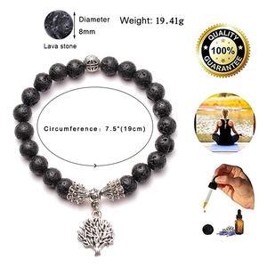 Lava stone bead bracelet with life tree charm and 8mm beads for meditation yoga