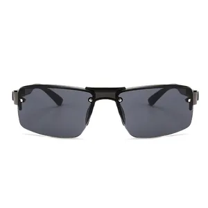 Black half-frame polarized sport sunglasses with grey lenses and rivet details for driving