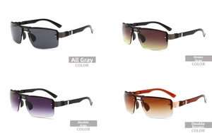 Detail showing four color options of sport cycling sunglasses with metal temple accents