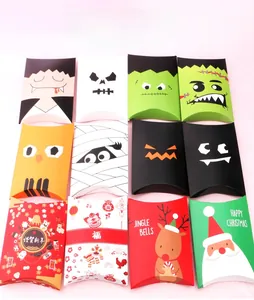 Variety of 12 festive pillow-style gift boxes for Halloween, Christmas and New Year candy