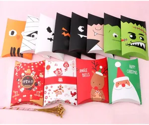 Detailed view of pillow-shaped gift boxes for Halloween, Christmas, and Chinese New Year
