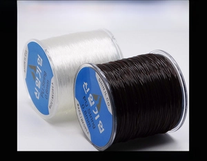 Macro view of 0.6mm and 0.8mm crystal elastic string rolls for DIY jewelry making