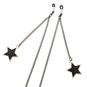 Fashionable black eyewear chain featuring gold-accented stars and secure rubber grips