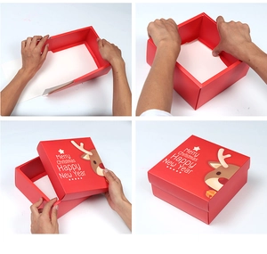 Step-by-step folding instructions for red Christmas reindeer gift boxes for candies