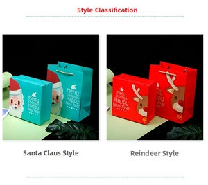 Blue Santa and red reindeer Christmas gift box set with matching paper handle bags