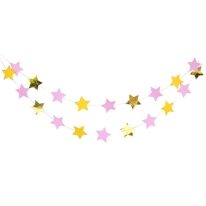 Hanging pink and gold glitter star garland decoration for wedding and party backdrops