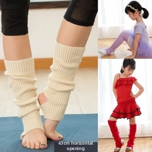 Detail of 43cm rib-knit leg warmers with stirrup opening for dance and ballet