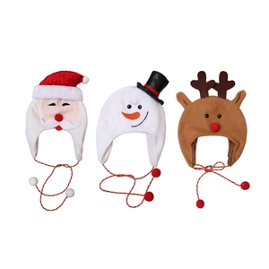 Classic Christmas hats featuring Santa, Snowman, and Reindeer designs with soft pom-pom ties