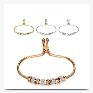 Detailed view of adjustable 6mm full-drill bead bracelets in gold and silver finishes