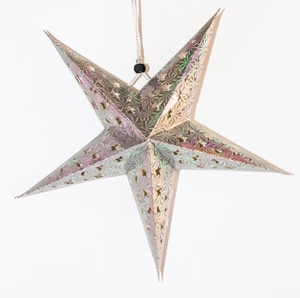 Silver laser-cut holographic star pendant with hollow moon patterns for Christmas decor