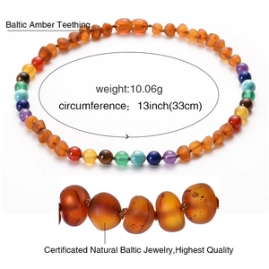 Multicolor natural Baltic amber teething necklace for babies with 33cm beads length