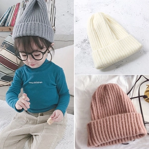 Kids Beanie Hat Solid Color Ribbed Knit Acrylic Stretchy Cuffed Warm Winter Cap For Toddler Boys Girls