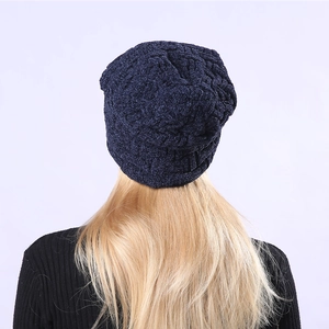 Gorro de invierno de chenilla gruesa de doble capa azul marino para hombres y mujeres