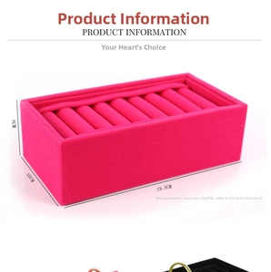 Rose red velvet jewelry display tray with 7 ring slots for counter storage, 19.5x10x6cm