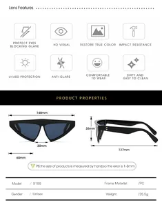 Detailed size specifications for trendy geometric cat eye sunglasses with PC frame and UV400