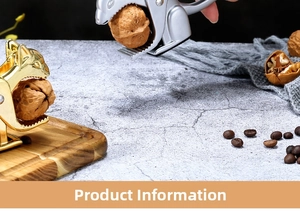 Action shot of squirrel-shaped nutcracker cracking walnuts on a rustic wooden board
