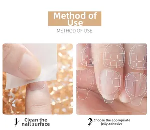 Tutorial showing how to clean nail surface and apply clear jelly glue adhesive tabs