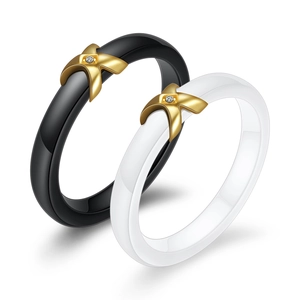 Minimalist Ceramic Ring Gold Plated X Shape Metal Inlaid Zircon Fashion Jewelry Gift For Women Couples