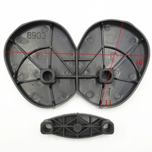 Detail view of black plastic Christmas doll telescopic rod base parts with size markings
