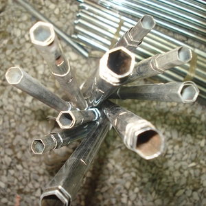 Close-up of industrial hexagon metal telescopic poles for Christmas doll leg crafts
