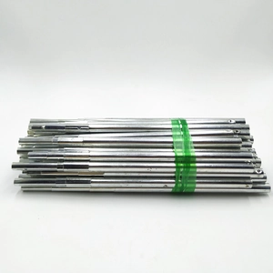 Detail of silver telescopic metal rods for Christmas dolls secured with green bands