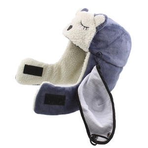 Winter plush trapper hat with polar bear design and detachable mask for warmth