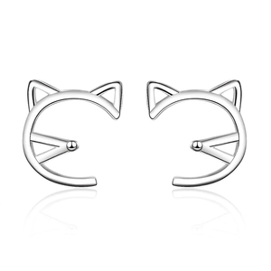 Simple Copper Cat Stud Earrings For Women Cute Hollow Out Kitten Shape Animal Pattern Minimalist Plated Jewelry Accessories