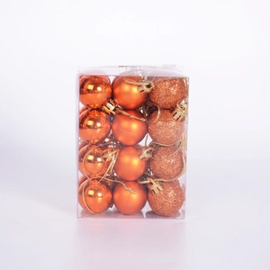 Detailed view of 24 pieces of 3cm bronze Christmas balls in glossy and matte finishes