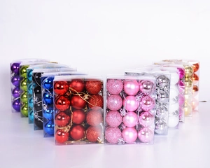 Colorful 24-piece 3cm plastic Christmas ball ornament set in a clear PVC box