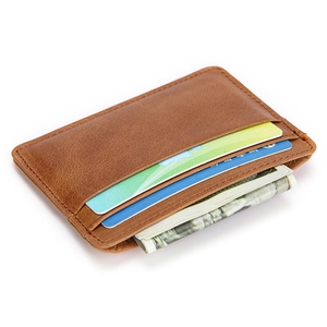 Brown vintage genuine leather slim wallet with multi-card slots and cash compartment