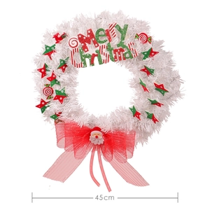 45cm Christmas wreath with white mesh, red stars, candy decor, and Merry Christmas sign