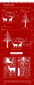 Detailed size chart for Christmas deer and tree removable wall stickers for home decor