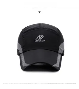 Detail of winter baseball cap with ear flaps featuring narason logo and breathable fabric